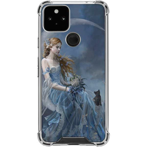 Fairy with Black Cat Sitting on Moon by Nene Thomas Google Pixel 5 Clear Case